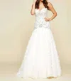 Mac Duggal Ruffled Rhinestone Embellished Gown In Ivory In Multi