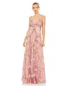 Mac Duggal Ruffled Sleeveless V Neck A-line Gown In Pink