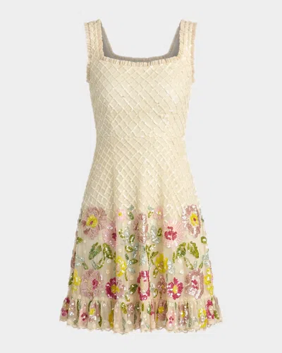 Mac Duggal Ruffle-trim Floral Sequin Mesh Mini Dress In Multi