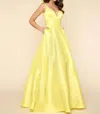 Mac Duggal Satin Fit And Flare Prom Dress In Lemon In Yellow