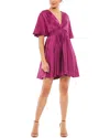 Mac Duggal Satin Flowy Cape Sleeve Mini Dress