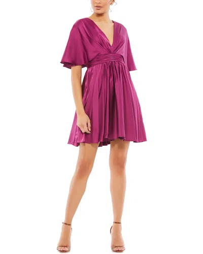 Mac Duggal Satin Flowy Cape Sleeve Mini Dress