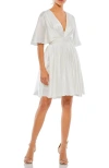 Mac Duggal Satin Flowy Cape Sleeve Mini Dress In White