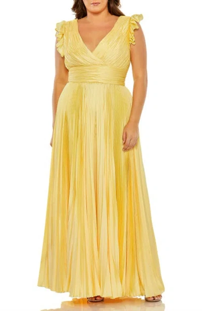 Mac Duggal Satin Flutter Sleeve Midi With Cummerbund Detail