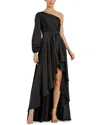 Mac Duggal High Low One Shoulder Flowy Gown In Black