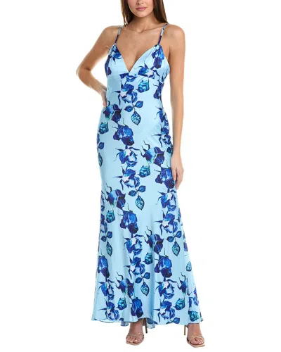 Mac Duggal Satin Gown In Blue Multi