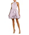 Mac Duggal Satin High Neck Sleeveless Bubble Hem Mini Dress