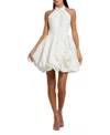 Mac Duggal Satin High Neck Sleeveless Bubble Hem Mini Dress In Ivory