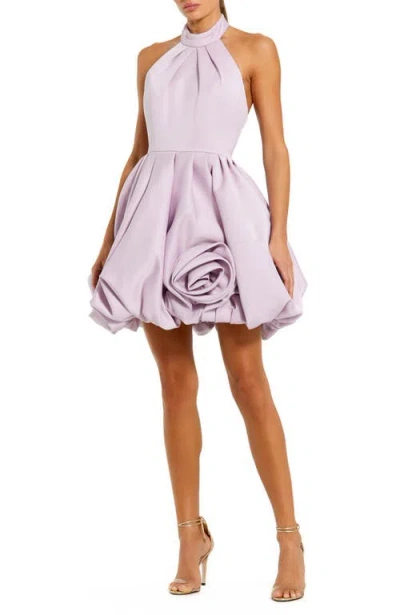 Mac Duggal Satin High Neck Sleeveless Bubble Hem Mini Dress In Rose