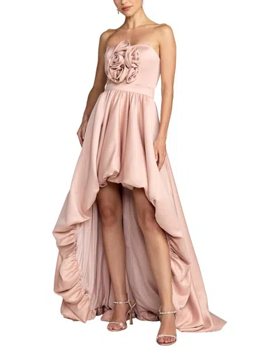 Mac Duggal Satin High-low Rosette Gown In Pink