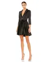 Mac Duggal Satin Lapel A-line Blazer Mini Dress In Black