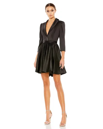 Mac Duggal Satin Lapel A-line Blazer Mini Dress In Black