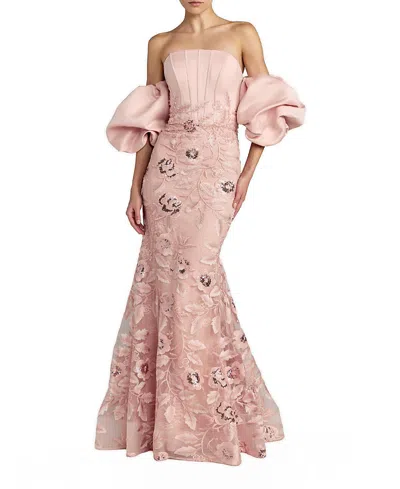 Mac Duggal Satin Off The Shoulder Embroidered Mermaid Gown In Multi