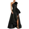 Mac Duggal Satin One Shoulder Bow Gown In Black