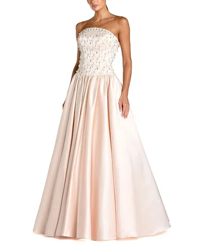 Mac Duggal Satin Pearl Beaded Dropwaist Strapless Ballgown In Pink