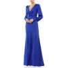 Mac Duggal Satin Ruched Bishop Sleeve Gown