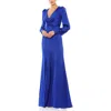 Mac Duggal Satin Ruched Bishop Sleeve Gown