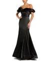 Mac Duggal Satin Ruffle Detail Off The Shoulder Mermaid Gown In Black