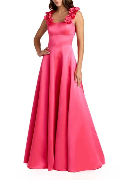 Mac Duggal Satin Sleeveless Ballgown With 3d Flower Detail In Pink