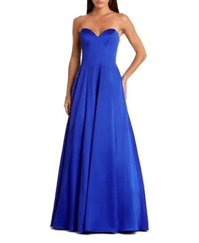 Mac Duggal Satin Sweetheart Strapless Bow Detail Ballgown In Blue