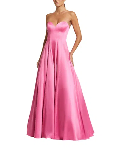 Mac Duggal Satin Strapless Ballgown With Bow Details In Pink