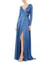 Mac Duggal Blue Quarter Sleeve V Neck A Line Gown