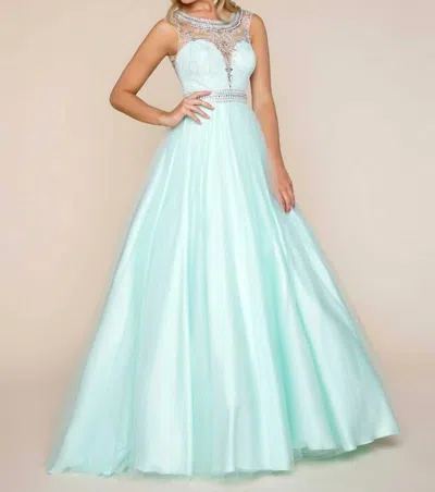 Mac Duggal Scoop Neck Beaded Ball Gown In Mint In Green