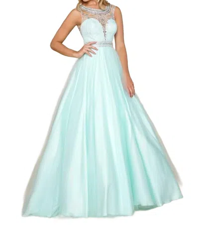Mac Duggal Scoop Neck Beaded Ball Gown In Mint In Green