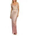 Mac Duggal Scoop Neck Embellished Fringe Gown In Gray