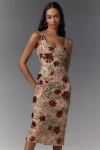 Mac Duggal Scoop-neck Floral Beaded Mesh Midi Dress In Multicolor