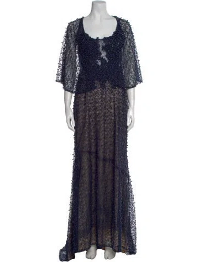 Pre-owned Mac Duggal Scoop Neck Long Dress In Blue