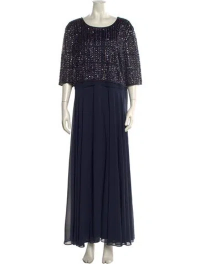 Pre-owned Mac Duggal Scoop Neck Long Dress In Blue