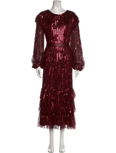 Pre-owned Mac Duggal Scoop Neck Long Dress In Burgundy