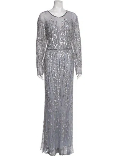 Pre-owned Mac Duggal Scoop Neck Long Dress In Gray
