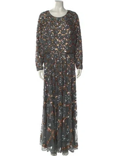 Pre-owned Mac Duggal Scoop Neck Long Dress In Gray