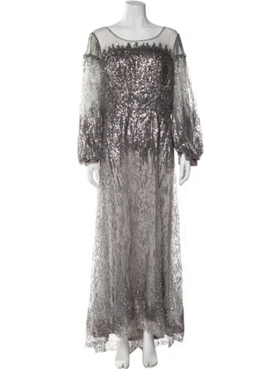 Pre-owned Mac Duggal Scoop Neck Long Dress In Gray