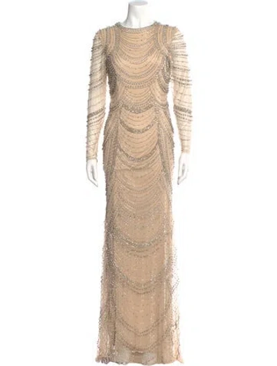 Pre-owned Mac Duggal Scoop Neck Long Dress In Neutral