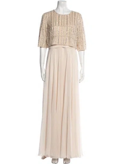 Pre-owned Mac Duggal Scoop Neck Long Dress In Neutral
