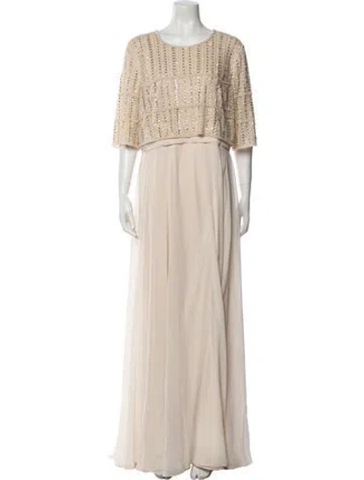 Pre-owned Mac Duggal Scoop Neck Long Dress In Neutral
