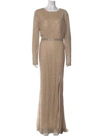 Pre-owned Mac Duggal Scoop Neck Long Dress In Neutral