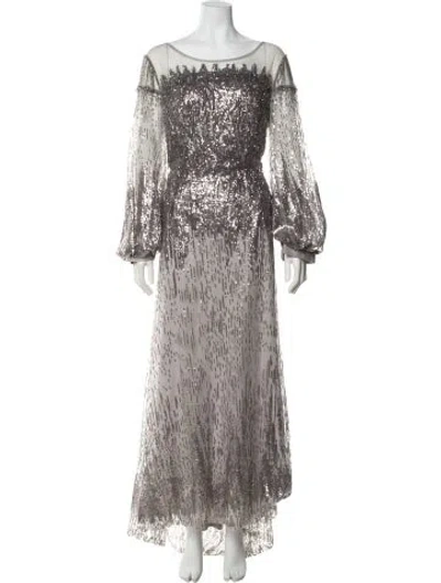 Pre-owned Mac Duggal Scoop Neck Long Dress In Silver