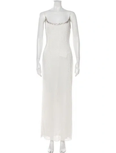 Pre-owned Mac Duggal Scoop Neck Long Dress W/ Tags In White