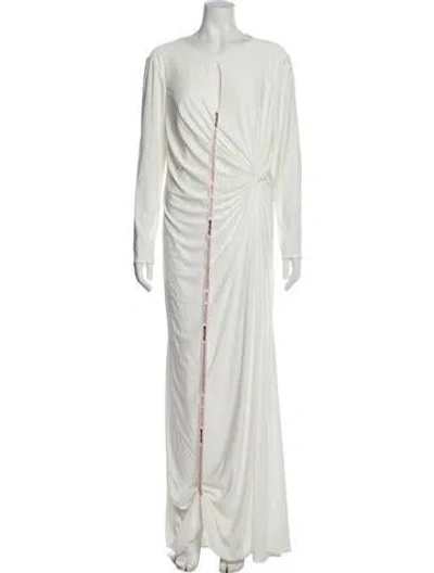 Pre-owned Mac Duggal Scoop Neck Long Dress In White