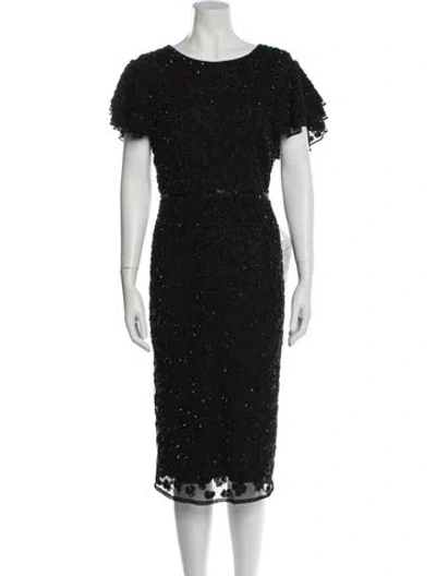 Pre-owned Mac Duggal Scoop Neck Midi Length Dress In Black