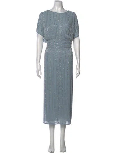 Pre-owned Mac Duggal Scoop Neck Midi Length Dress In Blue