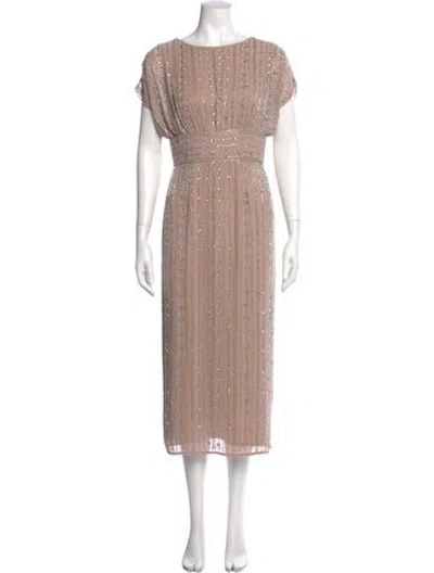 Pre-owned Mac Duggal Scoop Neck Midi Length Dress In Neutral