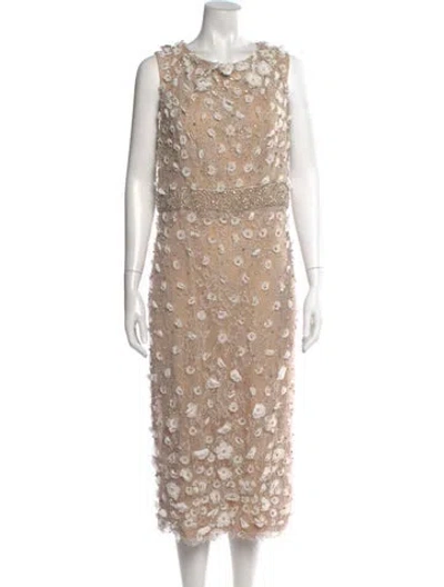 Pre-owned Mac Duggal Scoop Neck Midi Length Dress In Neutral