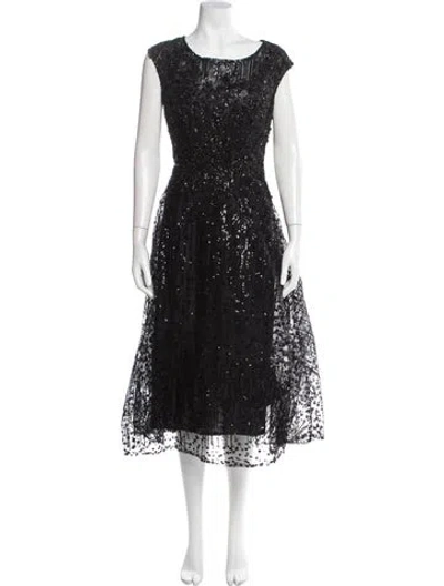 Pre-owned Mac Duggal Scoop Neck Midi Length Dress W/ Tags In Black