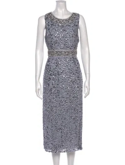 Pre-owned Mac Duggal Scoop Neck Midi Length Dress W/ Tags In Blue