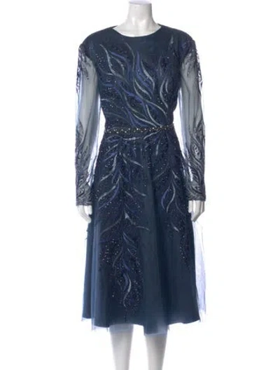Pre-owned Mac Duggal Scoop Neck Midi Length Dress W/ Tags In Blue